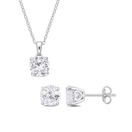 7.0mm White Lab-Created Sapphire Solitaire Pendant and Stud Earrings Set in Sterling Silver