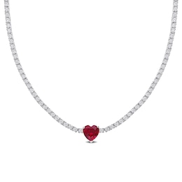 10.0mm Heart-Shaped Lab-Created Ruby and White Lab-Created Sapphire Necklace in Sterling Silver – 15&quot;