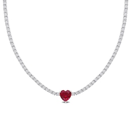 10.0mm Heart-Shaped Lab-Created Ruby and White Lab-Created Sapphire Necklace in Sterling Silver – 15"
