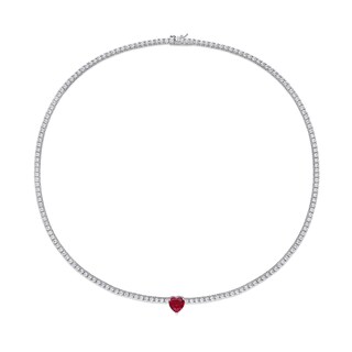 10.0mm Heart-Shaped Lab-Created Ruby and White Lab-Created Sapphire Necklace in Sterling Silver – 15"
