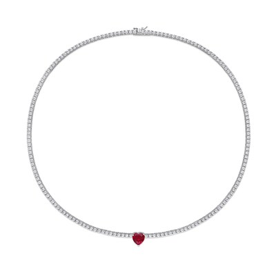 10.0mm Heart-Shaped Lab-Created Ruby and White Lab-Created Sapphire Necklace in Sterling Silver – 15"