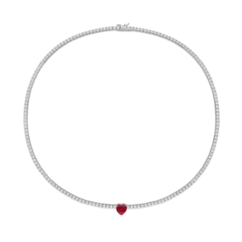 10.0mm Heart-Shaped Lab-Created Ruby and White Lab-Created Sapphire Necklace in Sterling Silver – 15"