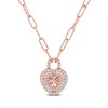 Thumbnail Image 1 of 6.0mm Heart-Shaped Morganite and White Topaz Double Frame Heart Lock Necklace in Sterling Silver with Rose Rhodium
