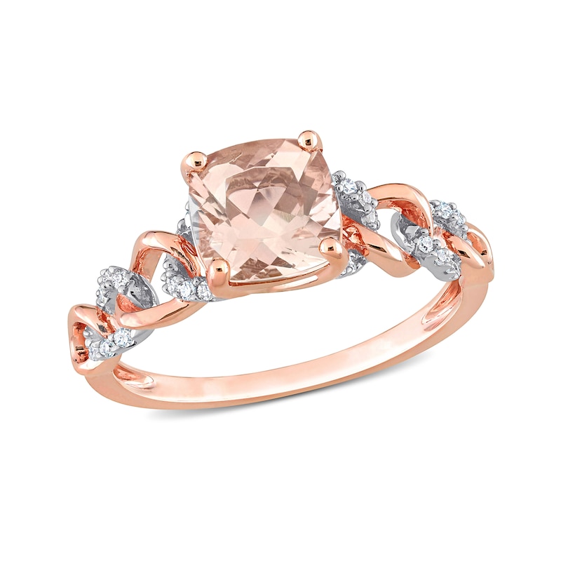 7.0mm Cushion-Cut Morganite and 0.11 CT. T.W. Diamond Chain Link Shank Ring in 10K Rose Gold|Peoples Jewellers