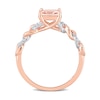 Thumbnail Image 5 of 7.0mm Cushion-Cut Morganite and 0.11 CT. T.W. Diamond Chain Link Shank Ring in 10K Rose Gold