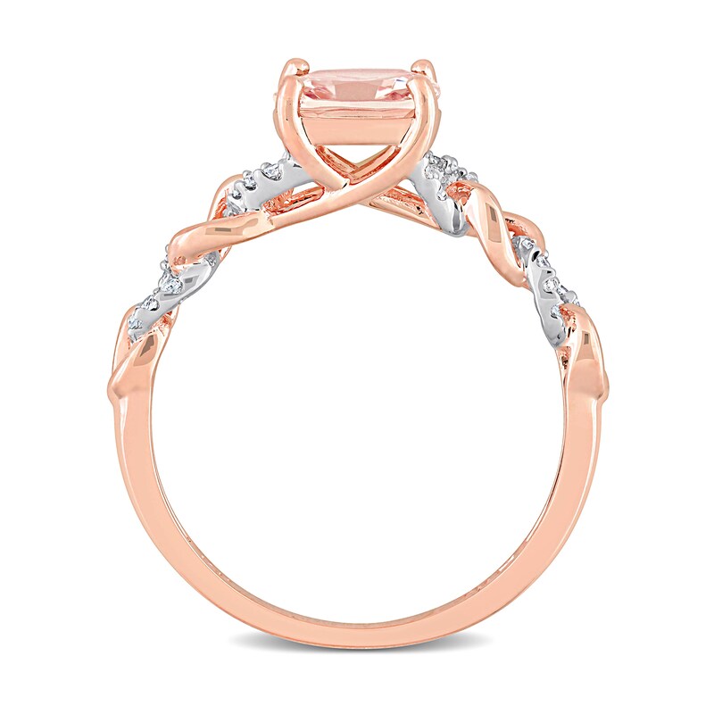 Main Image 5 of 7.0mm Cushion-Cut Morganite and 0.11 CT. T.W. Diamond Chain Link Shank Ring in 10K Rose Gold