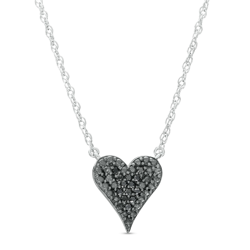 Main Image 1 of 0.07 CT. T.W. Black Multi-Diamond Heart Necklace in Sterling Silver
