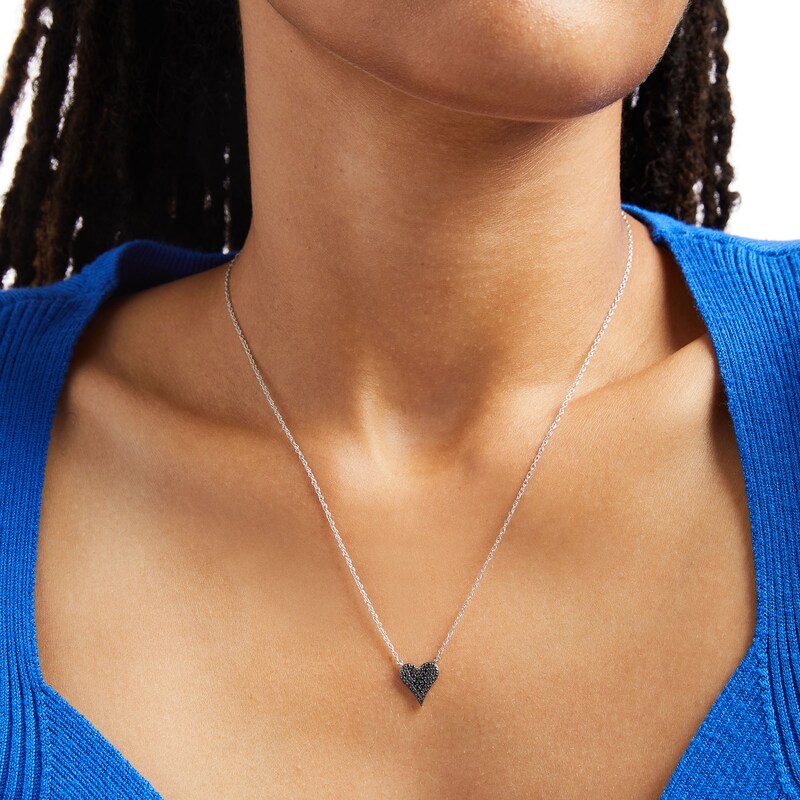 Main Image 2 of 0.07 CT. T.W. Black Multi-Diamond Heart Necklace in Sterling Silver