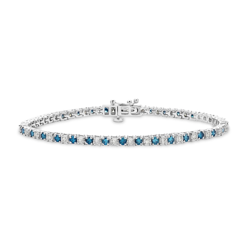 Main Image 2 of 2.73 CT. T.W. Blue and White Diamond Alternating Tennis Bracelet in Sterling Silver
