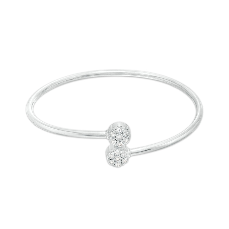 Main Image 1 of 0.20 CT. T.W. Multi-Diamond Double Circle Bypass Flexible Bangle in Sterling Silver