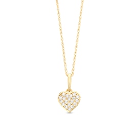 Child's Cubic Zirconia and Diamond-Cut Heart Cluster Pendant in 14K Gold - 15&quot;