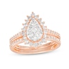 Thumbnail Image 1 of 0.95 CT. T.W. Pear-Shaped Multi-Diamond Flower Frame Bridal Set in 10K Rose Gold (J/I3)