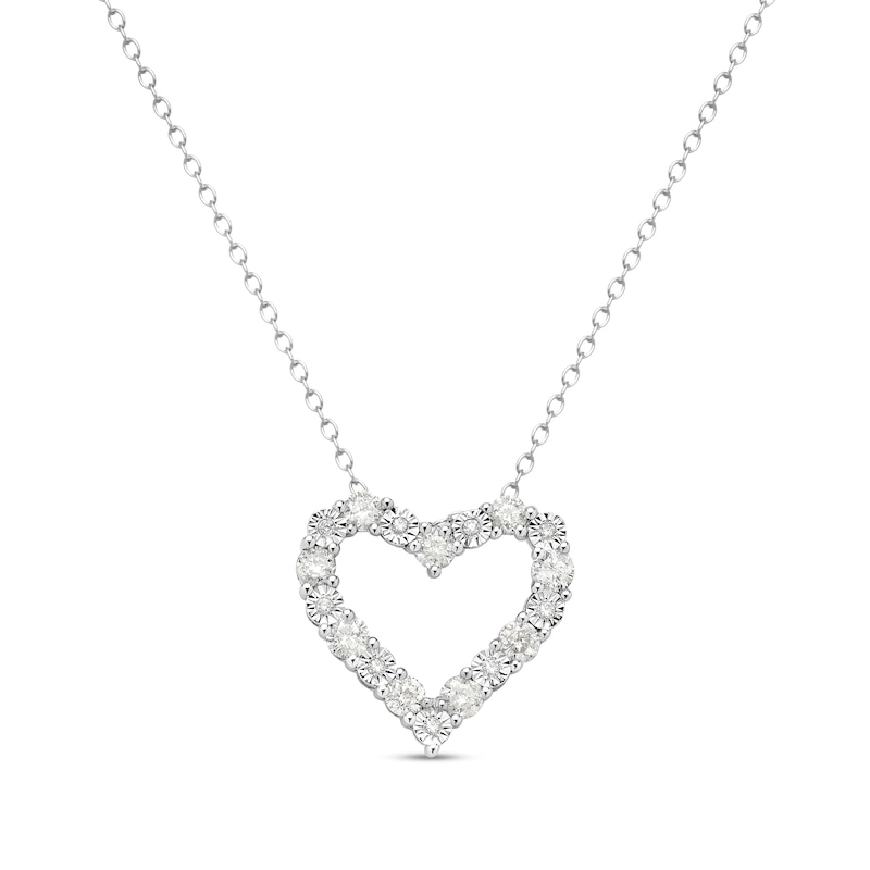 Main Image 1 of 0.70 CT. T.W. Diamond Open Heart Pendant in Sterling Silver - 16"