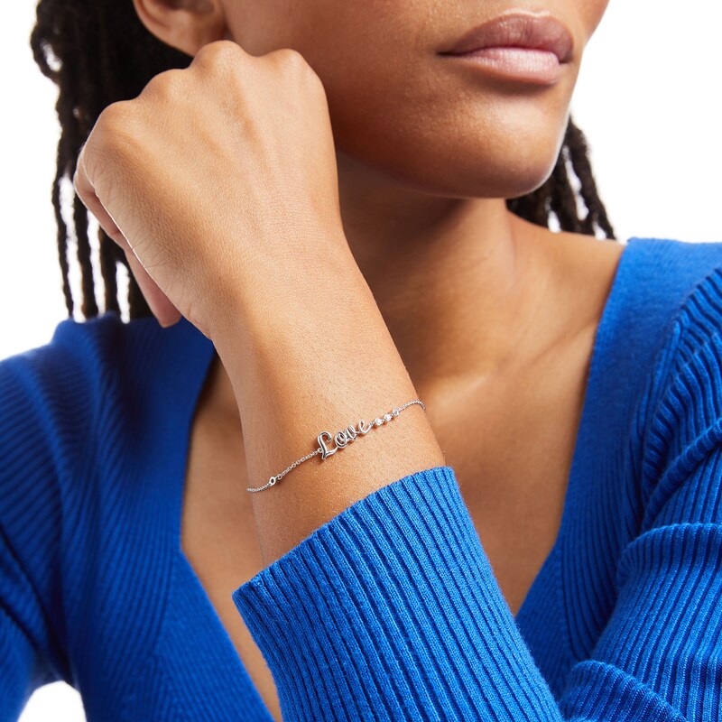 Main Image 2 of 0.04 CT. T.W. Diamond Cursive Script &quot;Love&quot; Bracelet in Sterling Silver – 7.5&quot;