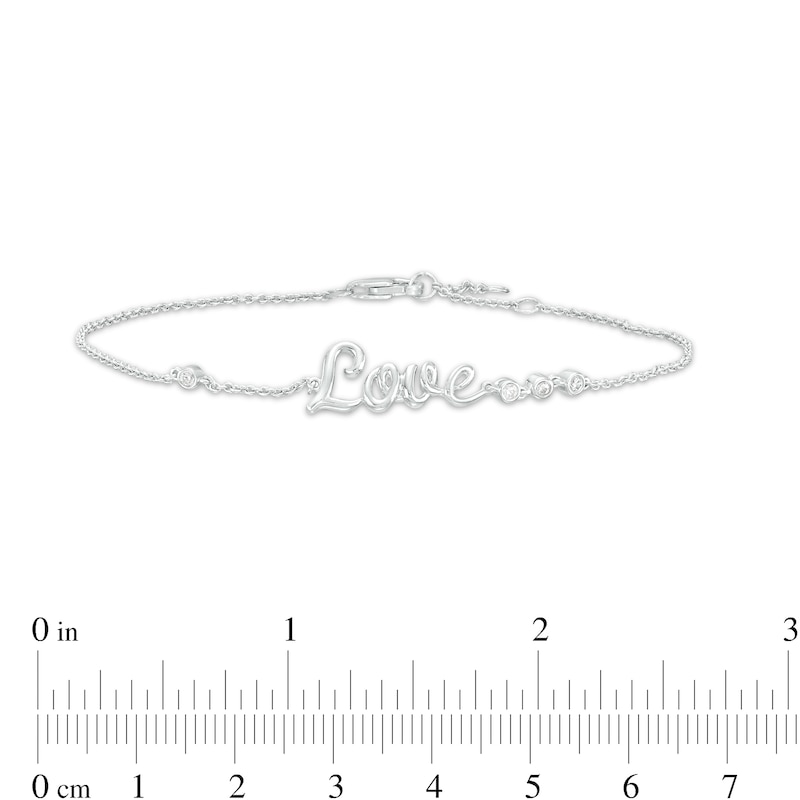 Main Image 3 of 0.04 CT. T.W. Diamond Cursive Script &quot;Love&quot; Bracelet in Sterling Silver – 7.5&quot;