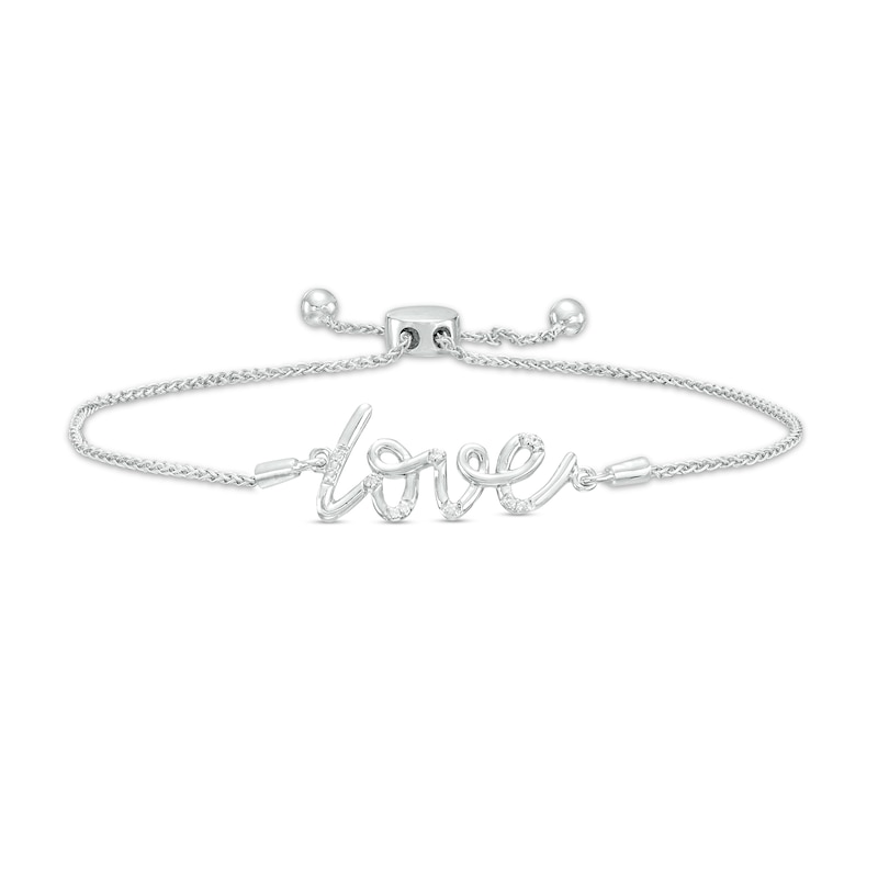 Diamond Accent Cursive Script "Love" Bolo Bracelet in Sterling Silver – 9.5"|Peoples Jewellers