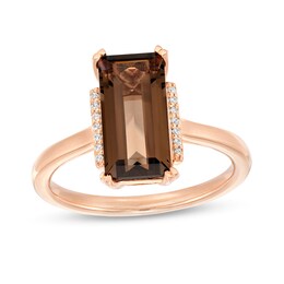 Baguette Smoky Quartz and Diamond Accent Collar Ring in 10K Rose Gold