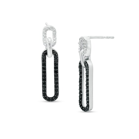 0.25 CT. T.W. Black and White Diamond Paper Clip Link Drop Earrings in Sterling Silver