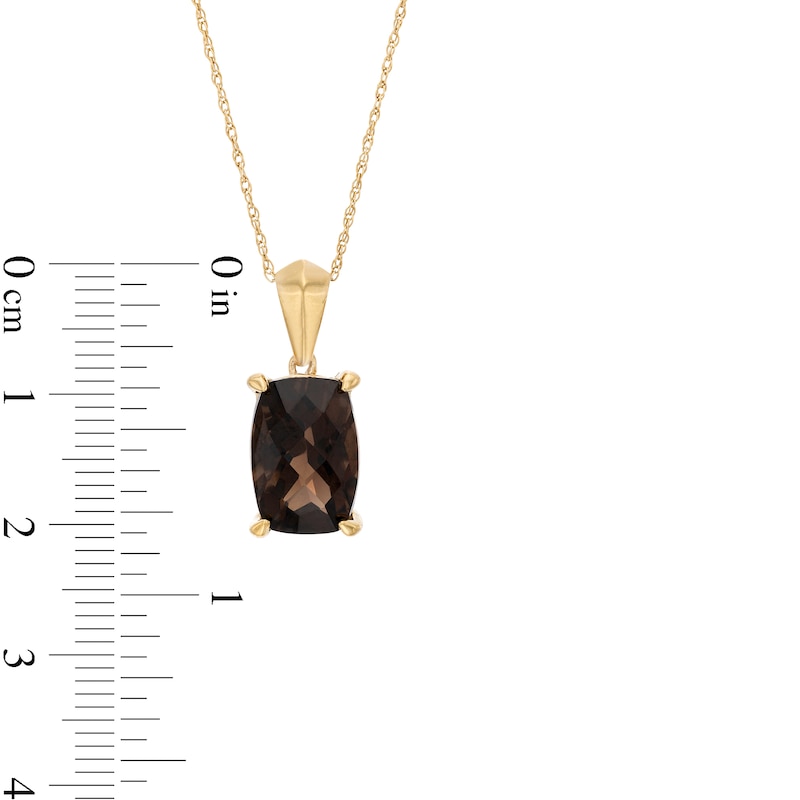 Main Image 3 of Cushion-Cut Smoky Quartz Solitaire Pendant in 10K Gold