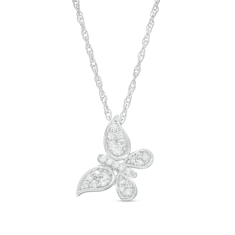 Main Image 1 of 0.15 CT. T.W. Diamond Butterfly Pendant in Sterling Silver