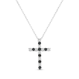 0.58 CT. T.W. Black and White Diamond Alternating Cross Pendant in Sterling Silver - 16&quot;