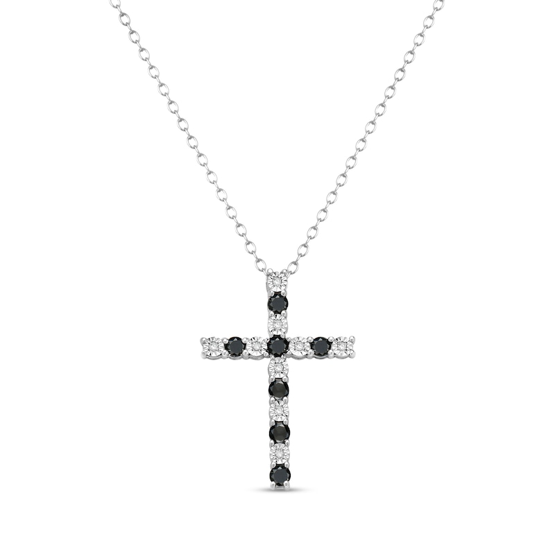 0.58 CT. T.W. Black and White Diamond Alternating Cross Pendant in Sterling Silver - 16"