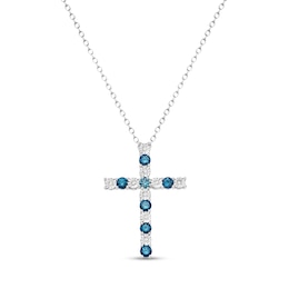 0.58 CT. T.W. Blue and White Diamond Alternating Cross Pendant in Sterling Silver - 16&quot;