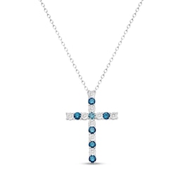 0.58 CT. T.W. Blue and White Diamond Alternating Cross Pendant in Sterling Silver - 16"