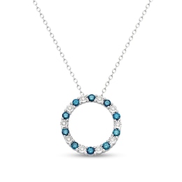0.70 CT. T.W. Blue and White Diamond Alternating Open Circle Pendant in Sterling Silver - 16&quot;