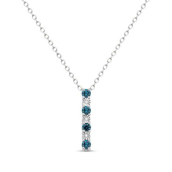 0.31 CT. T.W. Blue and White Diamond Alternating Bar Pendant in Sterling Silver - 16"