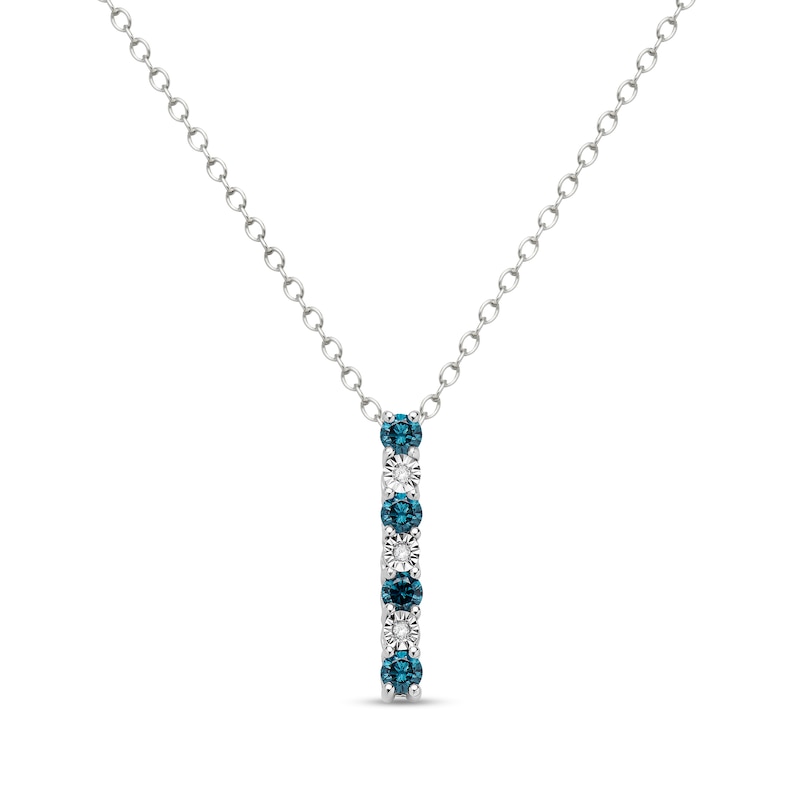 Main Image 1 of 0.31 CT. T.W. Blue and White Diamond Alternating Bar Pendant in Sterling Silver - 16"