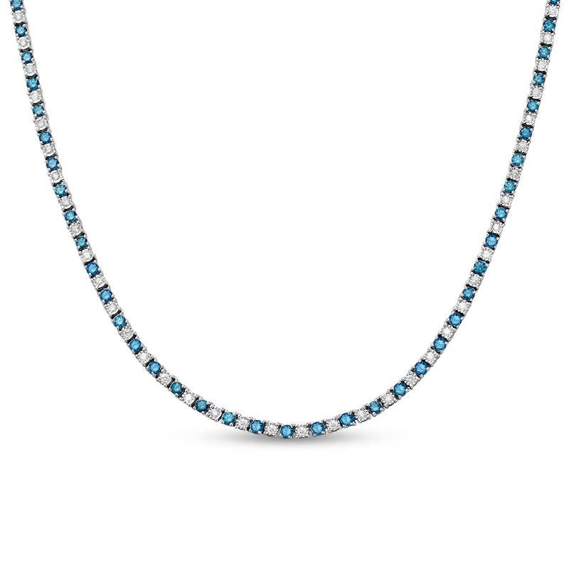 6.72 CT. T.W. Blue and White Diamond Alternating Tennis Necklace in Sterling Silver