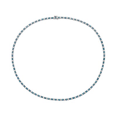 6.72 CT. T.W. Blue and White Diamond Alternating Tennis Necklace in Sterling Silver