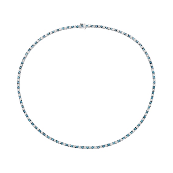 6.72 CT. T.W. Blue and White Diamond Alternating Tennis Necklace in Sterling Silver
