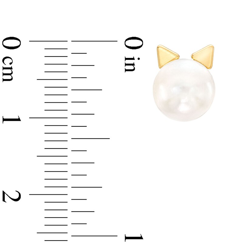 Main Image 2 of Child's 7.25mm Button Freshwater Cultured Pearl Cat Ear Stud Earrings in 14K Gold