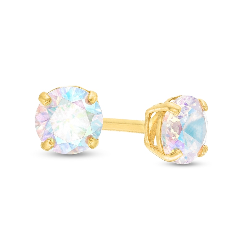 Child's 4.0mm Iridescent Cubic Zirconia Solitaire Stud Earrings in 14K Gold|Peoples Jewellers