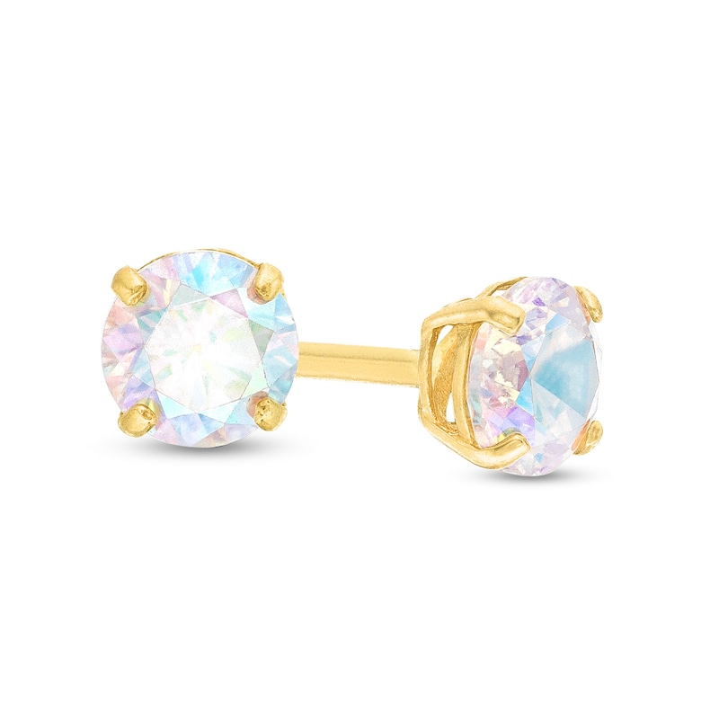 Main Image 1 of Child's 4.0mm Iridescent Cubic Zirconia Solitaire Stud Earrings in 14K Gold