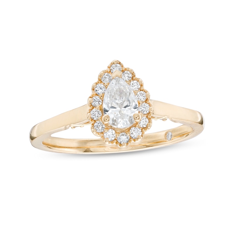 Emmy London 0.60 CT. T.W. Certified Pear-Shaped Diamond Frame Engagement Ring in 18K Gold (F/ VS2)