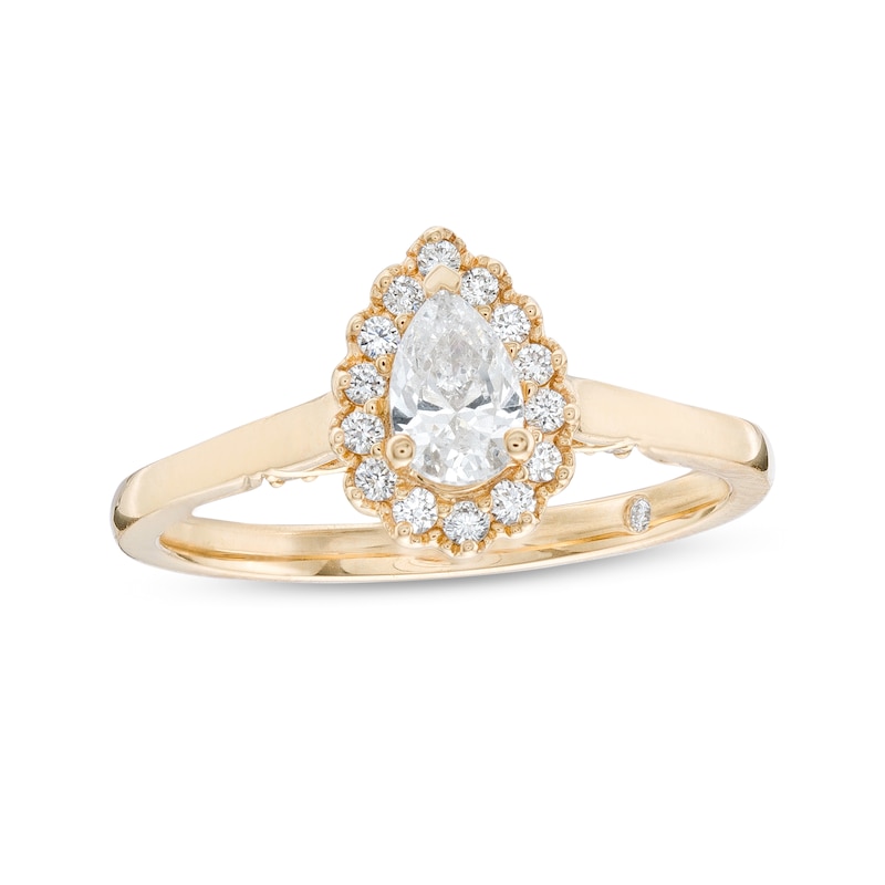 Emmy London 0.60 CT. T.W. Certified Pear-Shaped Diamond Frame Engagement Ring in 18K Gold (F/ VS2)|Peoples Jewellers