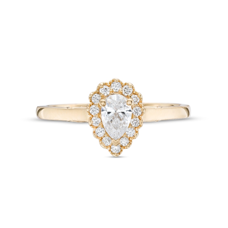 Emmy London 0.60 CT. T.W. Certified Pear-Shaped Diamond Frame Engagement Ring in 18K Gold (F/ VS2)