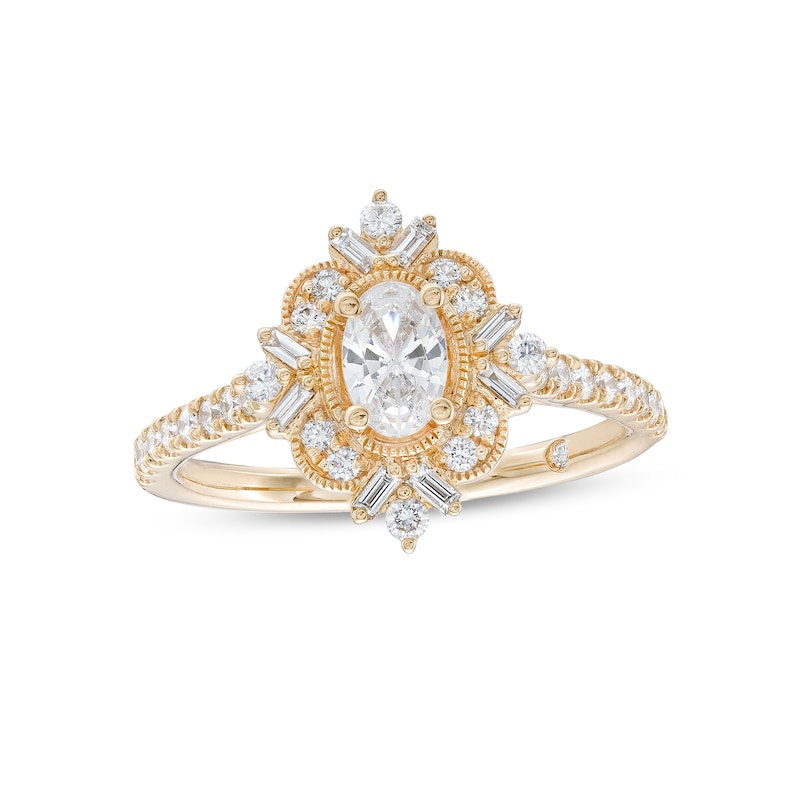 Emmy London 1.00 CT. T.W. Certified Oval Diamond Vintage-Style Engagement Ring in 18K Gold (F/ VS2)