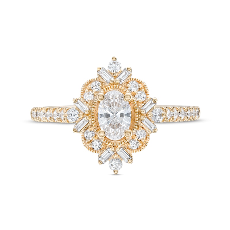 Main Image 4 of Emmy London 1.00 CT. T.W. Certified Oval Diamond Vintage-Style Engagement Ring in 18K Gold (F/ VS2)