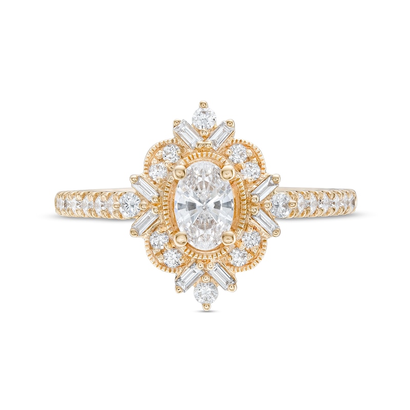 Emmy London 1.00 CT. T.W. Certified Oval Diamond Vintage-Style Engagement Ring in 18K Gold (F/ VS2)