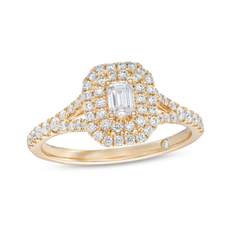 Emmy London 0.80 CT. T.W. Certified Emerald-Cut Diamond Double Engagement Frame Ring in 18K Gold (F/ VS2)