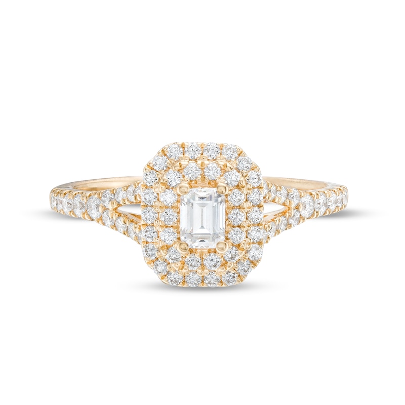 Main Image 4 of Emmy London 0.80 CT. T.W. Certified Emerald-Cut Diamond Double Engagement Frame Ring in 18K Gold (F/ VS2)
