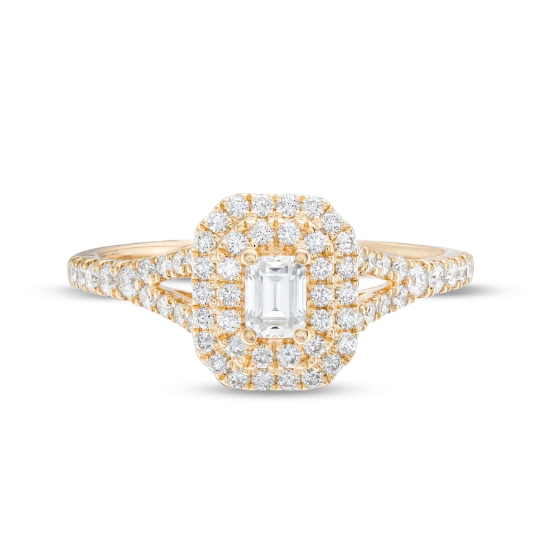 Emmy London 0.80 CT. T.W. Certified Emerald-Cut Diamond Double Engagement Frame Ring in 18K Gold (F/ VS2)