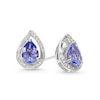 Thumbnail Image 1 of Pear-Shaped Tanzanite and 0.07 CT. T.W. Diamond Stud Earrings in Sterling Silver