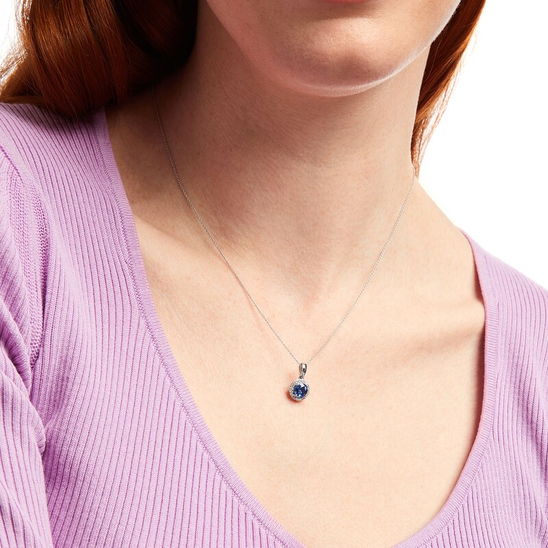 Main Image 2 of 6.0mm Tanzanite and 0.15 CT. T.W. Diamond Frame Pendant in 10K White Gold