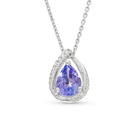 Pear-Shaped Tanzanite and 0.06 CT. T.W. Diamond Pendant in Sterling Silver