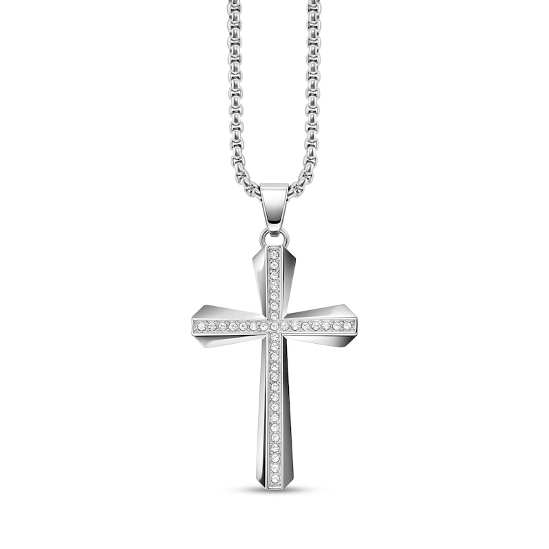Main Image 4 of Men's Bulova Crystal Accent Watch with Black Dial and Cross Pendant Box Set (Model: 96K110)